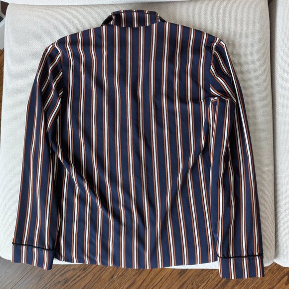 BELAIR Vertically Striped Collared Navy Button-up Shirt, Size M - Picture 3 of 10